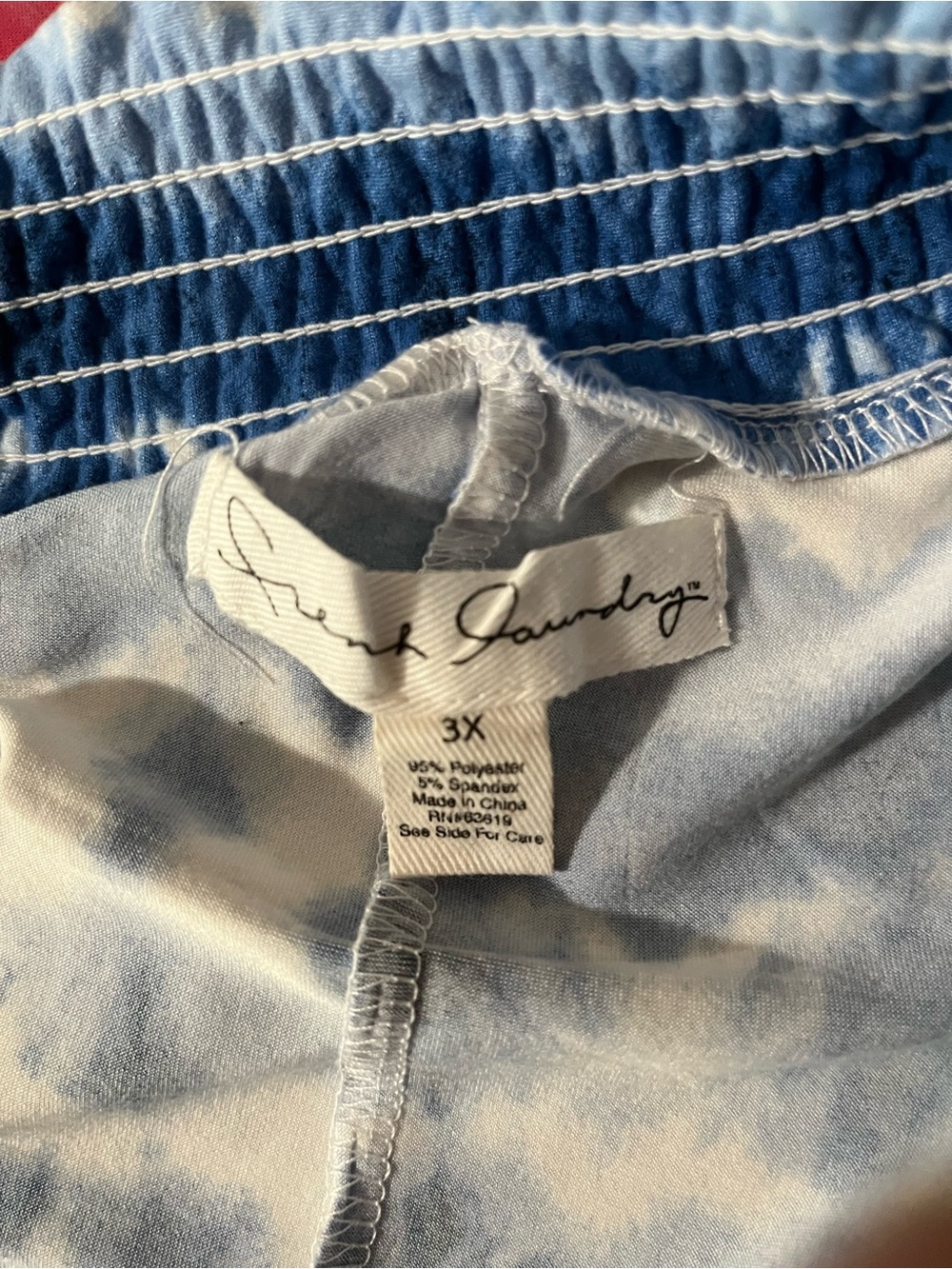 French Laundry Blue and White Tie-Dye Off-Shoulder Dress with Shoulder Straps - Picture 5 of 5